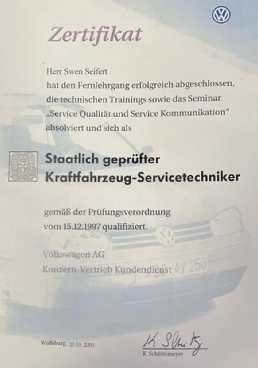 Fernlehrgang Kfz-Techniker Swen Seifert